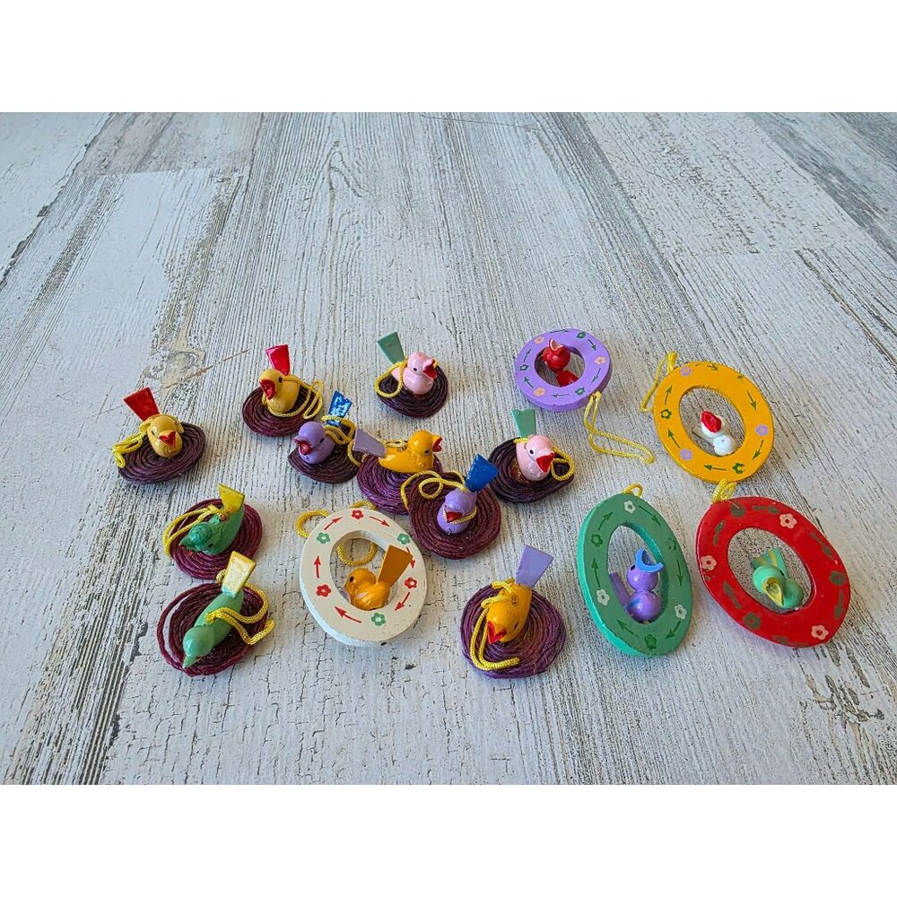 Vintage wooden duck bird mini ornament Easter spring nest Xmas‎ tree